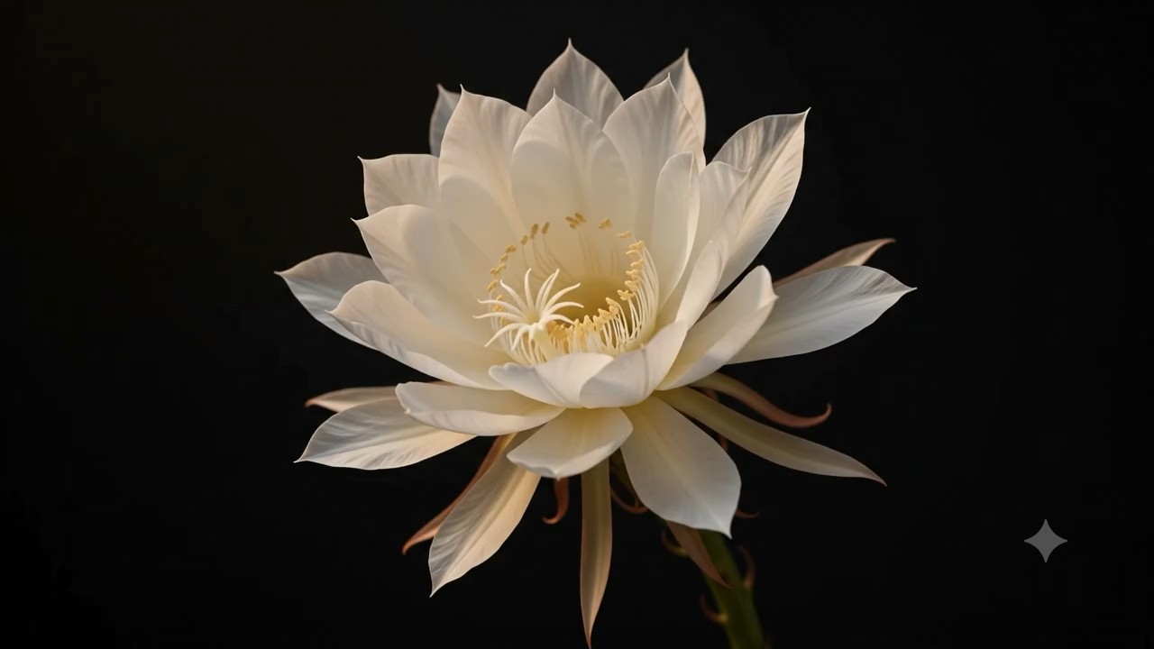 Night Queen Origami — a white night-blooming flower on black